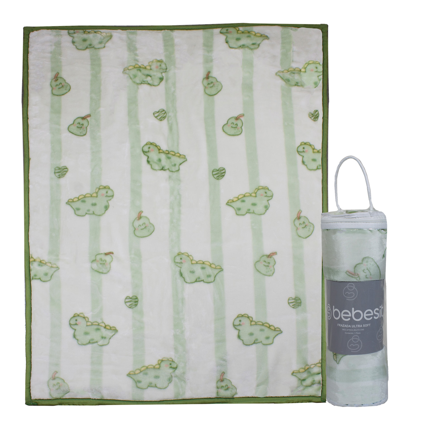 Frazada Ultra Soft Dino 80X110Cm Verde Bebesit