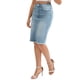 thumbnail image 4 of INSPIRE CHIC Faldas de Jean para Mujer Vuelta al Colegio Dobladillo Crudo Cintura Alta Bolsillos Estiramiento Falda de Mezclilla de Longitud Media Azul Claro S, 4 of 5