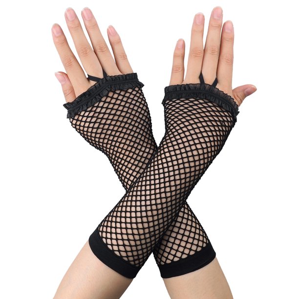INSPIRE CHIC Par de Calentadores de Brazo Góticos sin Dedos de Malla Elástica para Mujer Negro