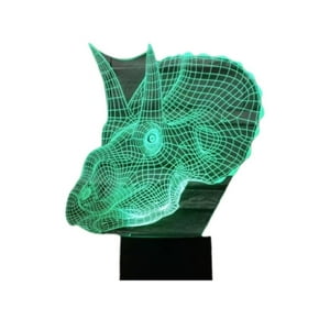 Lelumania - Lampara Ilusion 3D Dino Cabeza Triceratops De 7 Colores, Base Touch