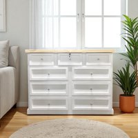 Arca Muebles - Comoda De Madera 9 Cajones 120X40X90 Color Blanco Cubierta Natural