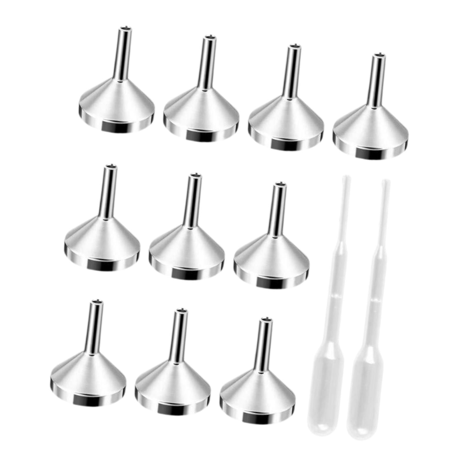 Magideal - 10x Mini Embudo Con 2 Cuentagotas De 2 Ml Embudo De Aleación De Aluminio Multifuncional Para Llenar Botellas De Laboratorio De Loción Arte De Arena Y