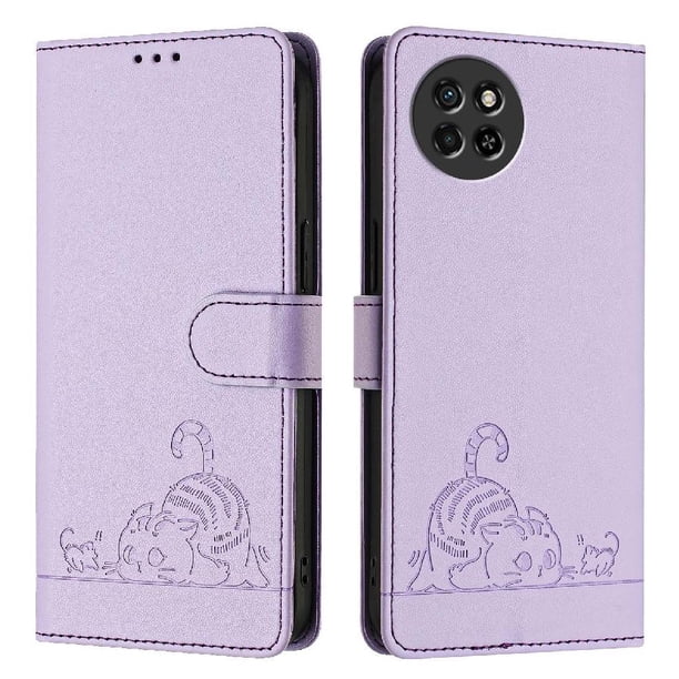 Funda tipo cartera FOXDOCK para itel S23 con soporte, ranuras, RFID, diseño de gato