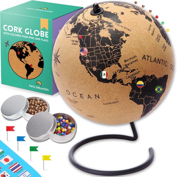 Globo de corcho TWO DREAMERS 32 cm con 300 chinchetas y banderas