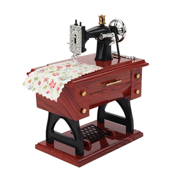 Mini máquina de coser, caja de música, Mini decoración de mesa, máquina de coser con pedal, caja de música antigua con mecanismo de relojería para esc