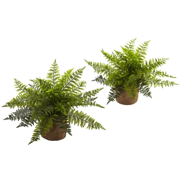 Arbustos de helecho con volantes casi naturales para plantas artificiales, juego de 2