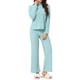 thumbnail image 1 of INSPIRE CHIC Conjuntos de Pijama para Mujeres de Punto Acanalado Manga Larga Cuello Alto Acogedor Suéteres Pantalones de Pierna Ancha Conjunto de Dos Piezas L Azul Claro, 1 of 6