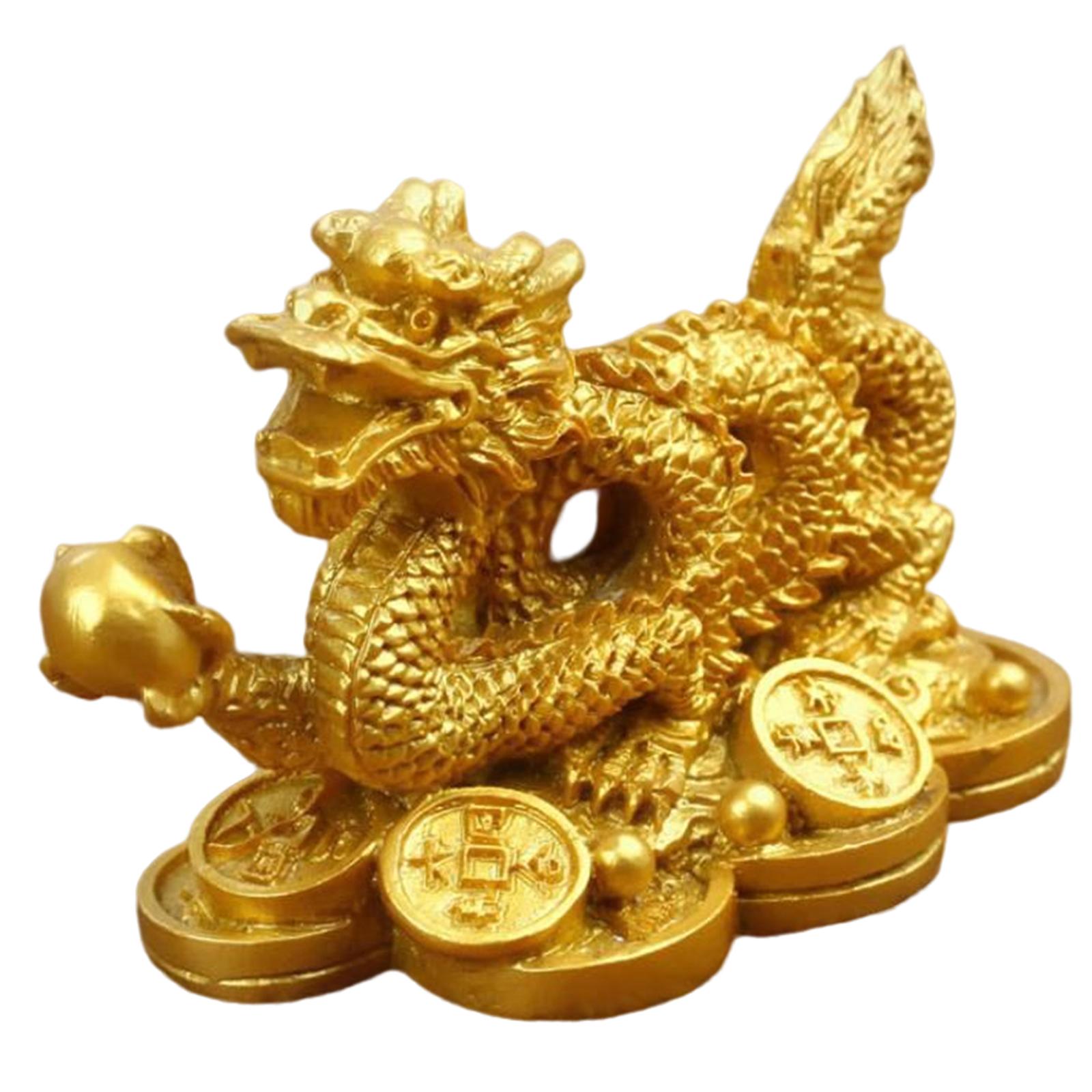 Bothyi - Feng Shui Chino Dragón Estatua Suerte Éxito Oficina Decoración Dorado