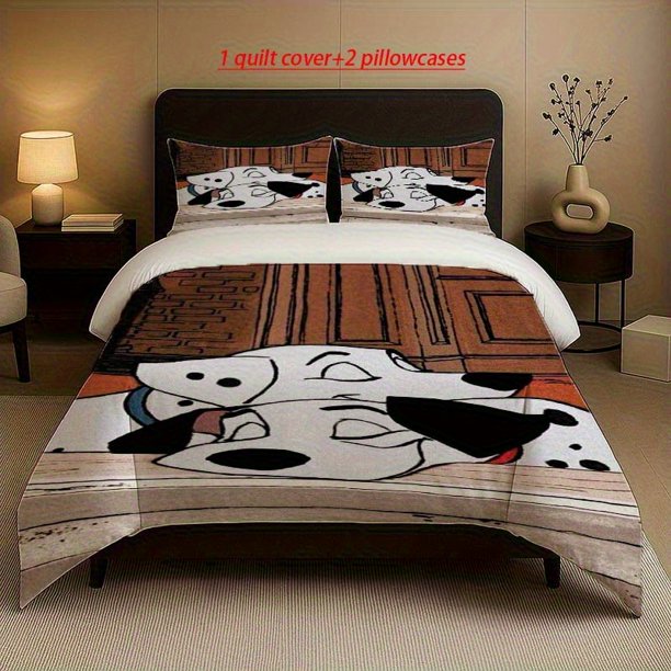 Dalmatian-Themed Animated Dog Snuggle Moments Themed Bedding Three-Piece Set Duvet Cover Pillowcase Set Soft