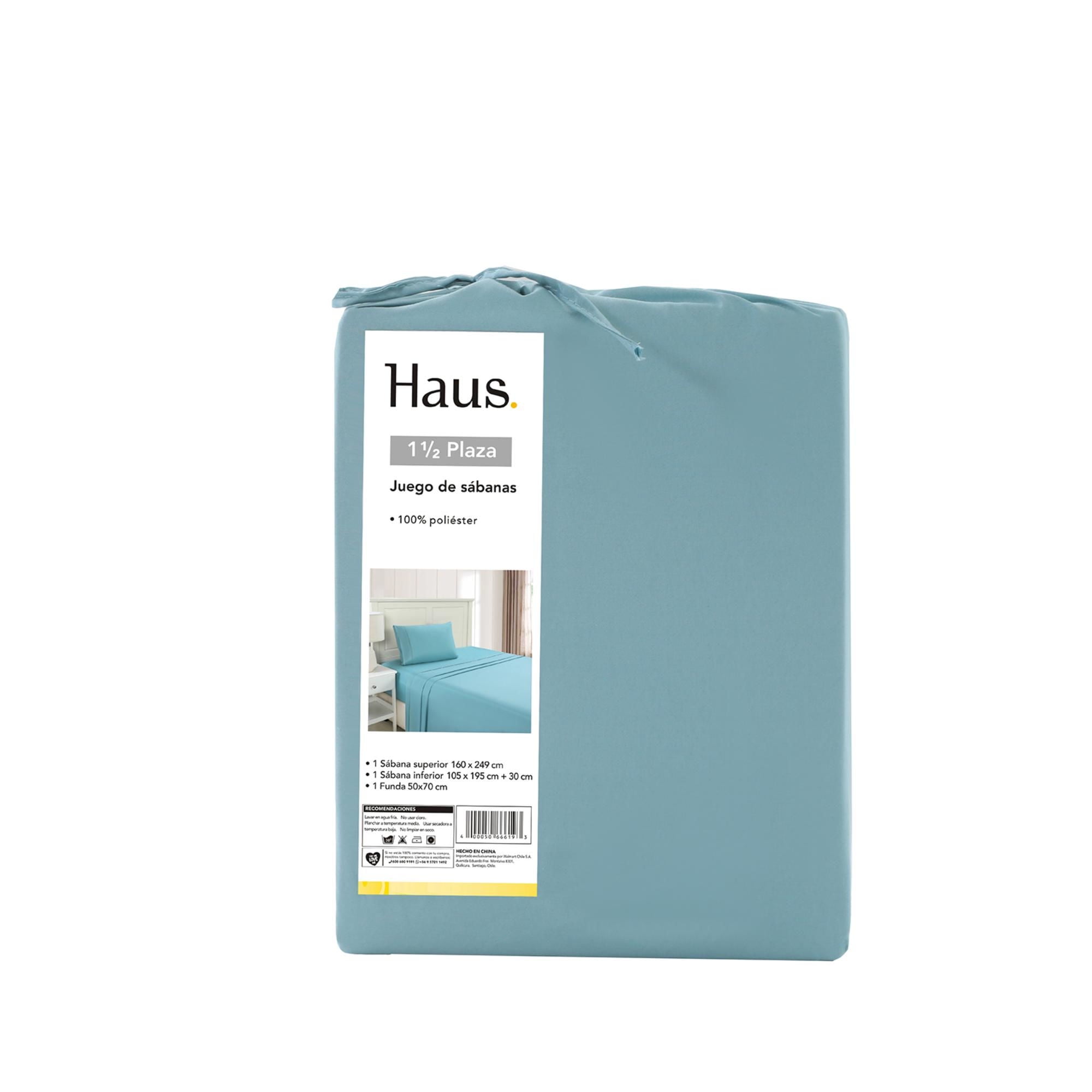 Haus - Juego De Sábanas Celeste 1.5 Plaza 100% Poliéster
