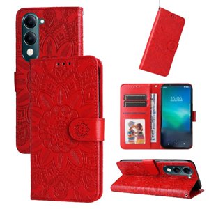 Funda Tipo Cartera Foxdock Para Vivo Y04 , Diseño Girasol En Relieve, Cuero Pu, Cierre Magnético, Soporte Y Tarjetero