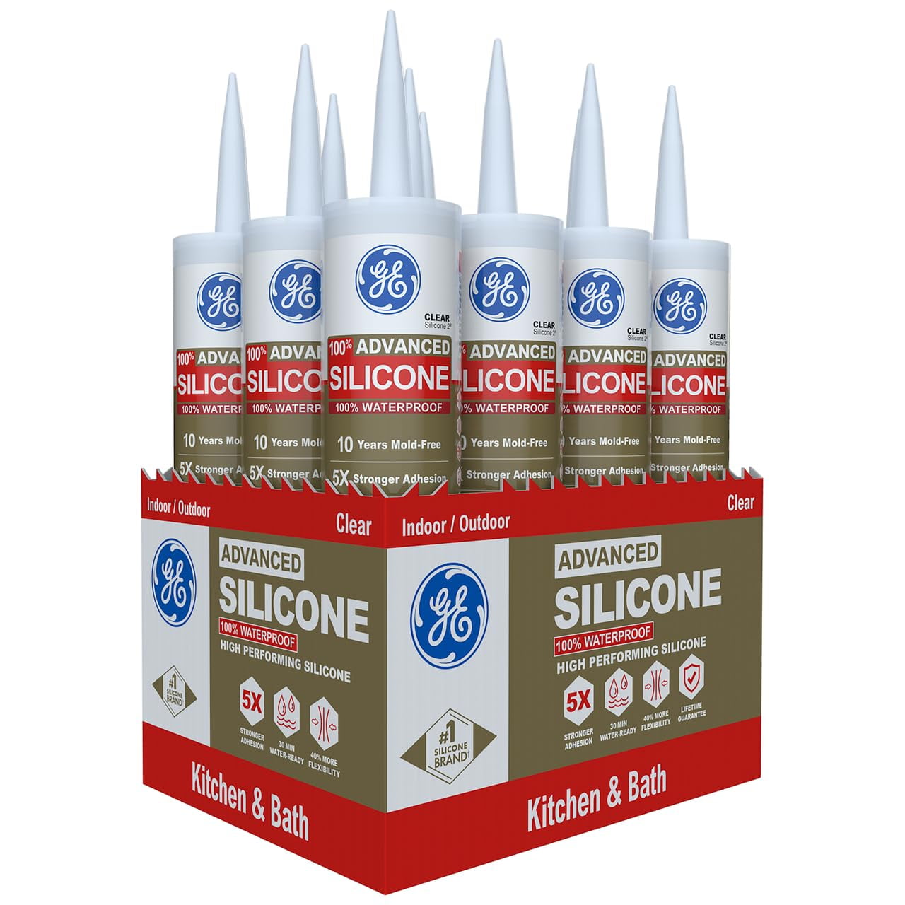 Ge Sealants & Adhesives - Sellador De Silicona Ge Advanced Para Cocina Y Baño, 300 Ml X 12