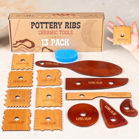 Set De 13 Piezas De Costillas Para Cerámica De Madera De Cerezo