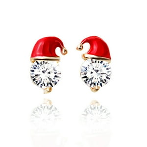 Veat00L - Pendientes De Navidad Para Mujeres, Pendientes De Cristal De Santa Claus, Pendientes De Sombrero De Navidad De Lujo, Materiales De Aleación
