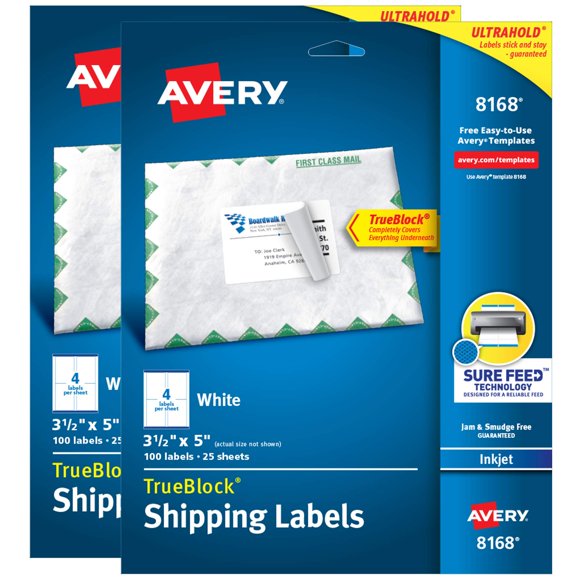 Etiquetas de envío Avery TrueBlock imprimibles de 3,5 x 5 cm, 200 etiquetas