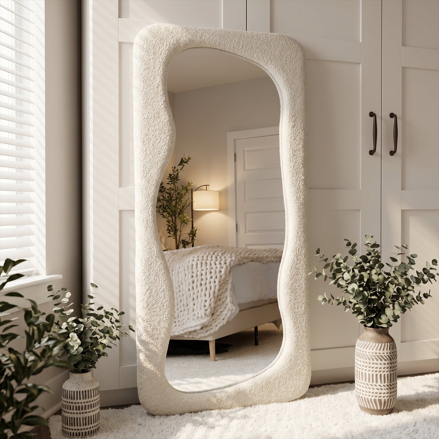 Santú Home & Deco - Espejo Blanco Cuerpo Entero Estilo Bouclé 180x80cm