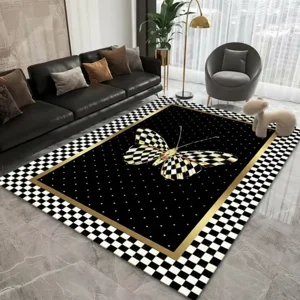 Casadeliacl - Alfombra Decorativa 3D T.F.I Diseño Moderno 240 M 200 M 3D Negro Con Mariposa