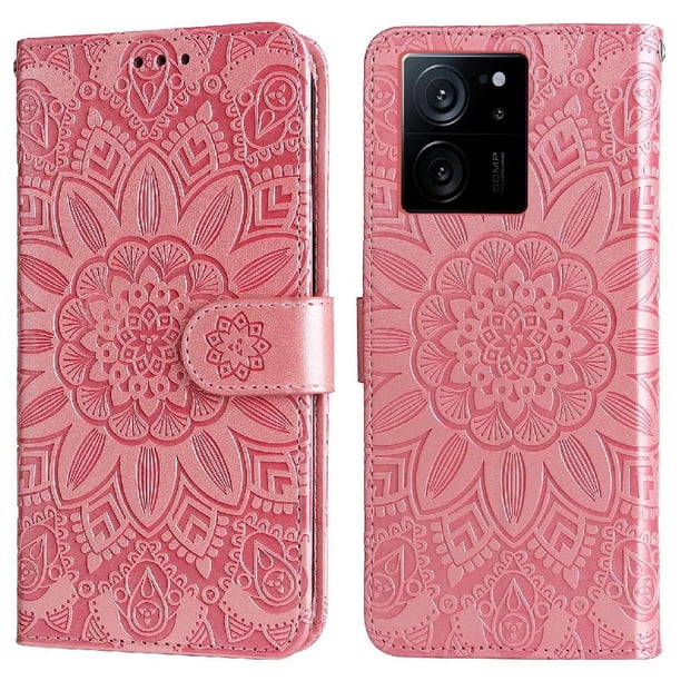 Funda tipo cartera FOXDOCK para Xiaomi 13T Pro , diseño girasol en relieve, cuero PU, cierre magnético, soporte y tarjetero
