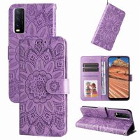 Funda Tipo Cartera Foxdock Para Vivo Y20 , Diseño Girasol En Relieve, Cuero Pu, Cierre Magnético, Soporte Y Tarjetero