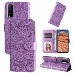 Funda Tipo Cartera Foxdock Para Vivo Y20 , Diseño Girasol En Relieve, Cuero Pu, Cierre Magnético, Soporte Y Tarjetero