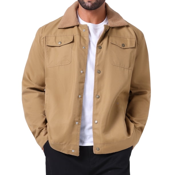 INSPIRE CHIC Chaqueta de Invierno para Hombre con Cuello, Botones al Frente, Forro de Felpa, Bolsillos, Chaqueta de Camionero M Caqui Oscuro