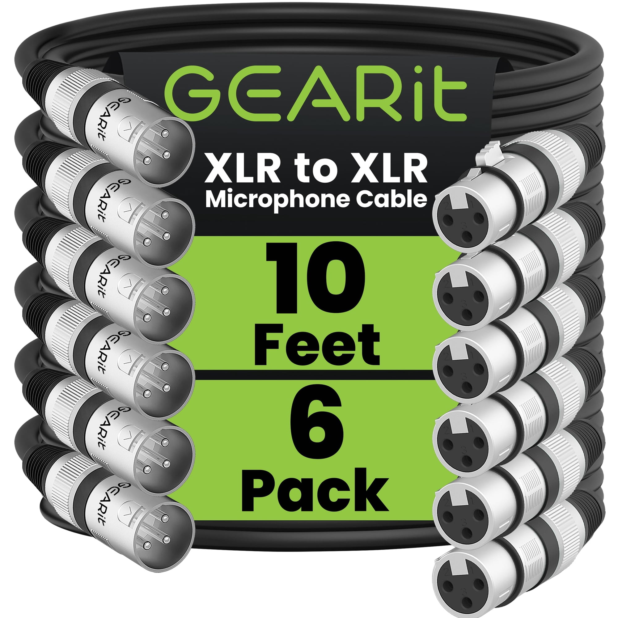 Cables Xlr Gearit Para Micrófono Macho A Hembra, 3 Pines, 3 M, 6 Unidades
