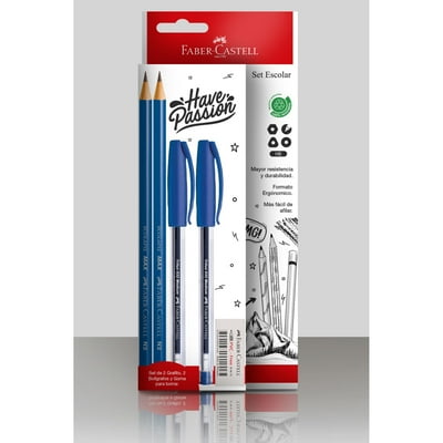 Pack 2 Lapiz Grafito + Boligrafo + Goma De Borrar  Faber-Castell