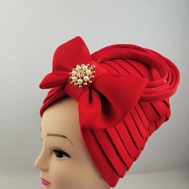 Elegant Faux Pearl Turban Cap with Adjustable Bow - Trendy Multi-Layered Hijab for Women's Hair Accessories
