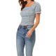 thumbnail image 4 of INSPIRE CHIC Blusa corta con nido de abeja elegante para mujer, ajuste delgado, blusa campesina floral azul M, 4 of 6