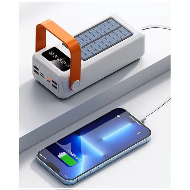 Batería Portátil Power Bank Solar 40000mAh Cables Integrados Luz LED negro para carga diaria tono negro