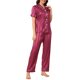 thumbnail image 4 of INSPIRE CHIC Conjunto de pijama de mujer con botones, satinado, jacquard a rayas, suave, casual, de manga corta, ropa de estar en casa, 2 piezas, ropa de dormir, M Rojo, 4 of 6