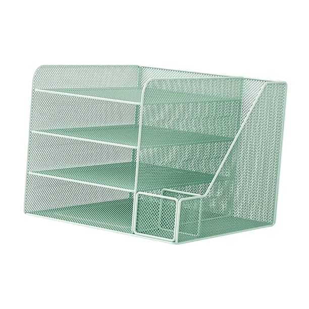 Bandeja de letras de papel de organizador de escritorio 4 niveles de estantería multifunción de decoración de la decoración del portabebería de los do Verde