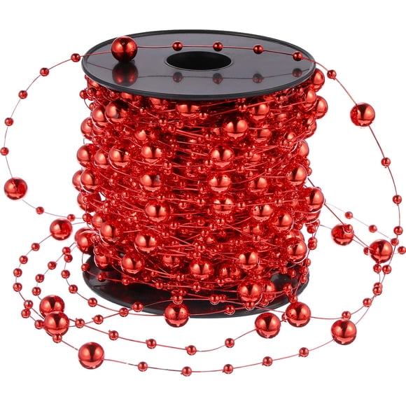 Guirnalda de abalorios con forma de árbol de Navidad, 20 m, plástico, color rojo perla