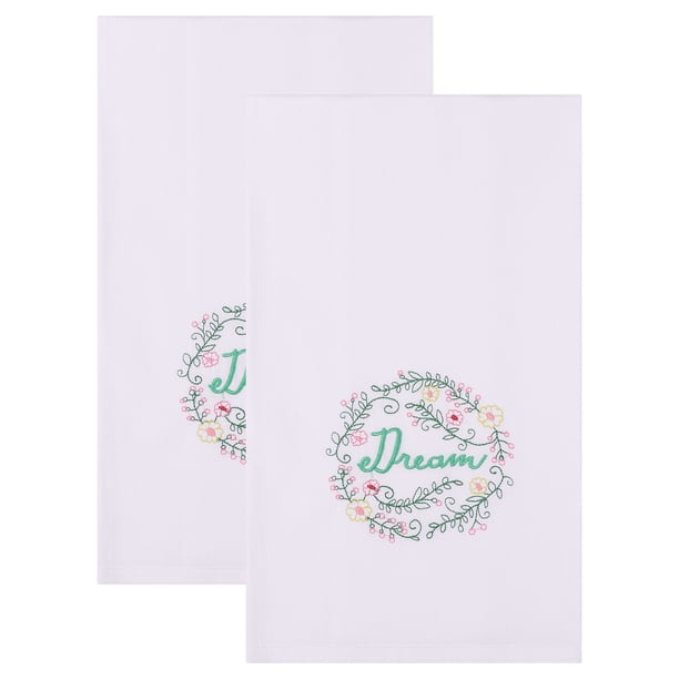 REGALWOVEN Paquete de 2 Paños de Cocina Bordados de Algodón, 100% Algodón Puro Suave y Absorbente, Estampado Floral Blanco-3 26" x 18"