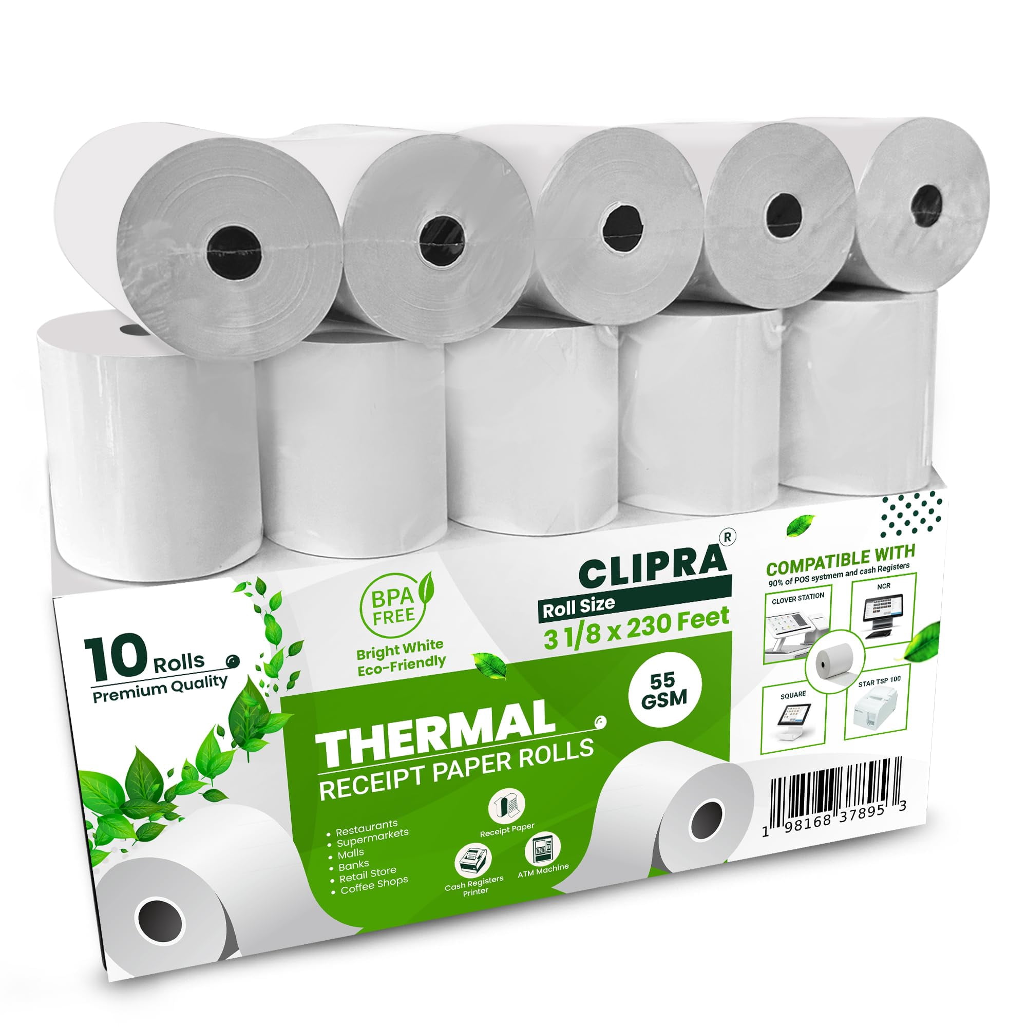 Rollos De Papel Térmico Para Recibos Clipra, 80 Mm X 70 M (paquete De 10)