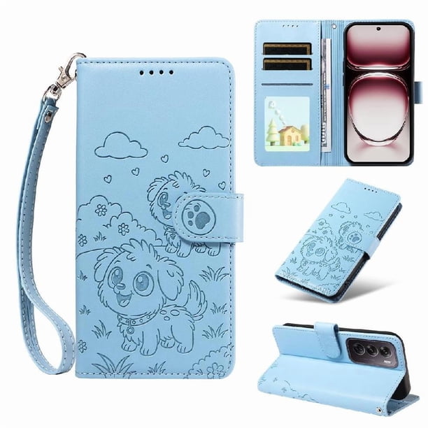 Funda Billetera FOXDOCK Compatible con OPPO Reno 12 Pro 5G, Diseño Perrito Tierno, Ranuras para Tarjetas y Soporte Plegable