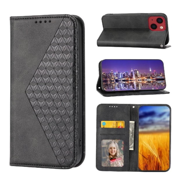 Funda Flip FOXDOCK para iPhone 14 Pro , Estilo Billetera con Diseño Rombo, Correa de Mano y Soporte, Uso Diario