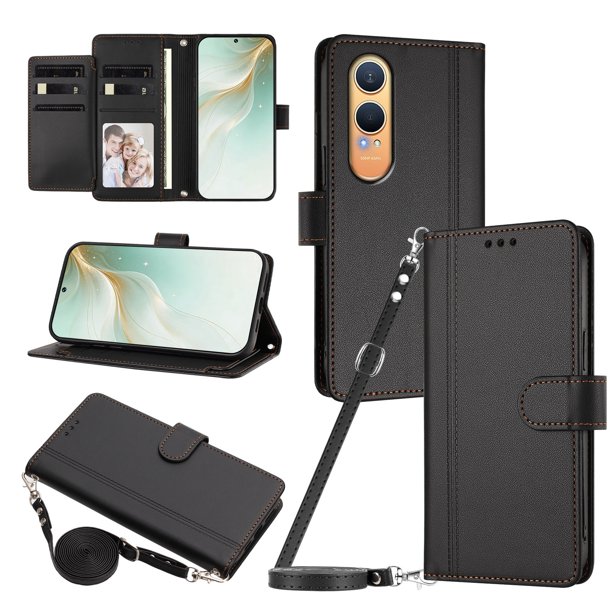 Funda Billetera de Cuero Sintético para OnePlus Nord CE4 Lite 5G, Negro