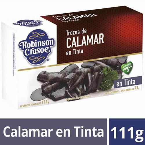 Calamar En Trozo En Tinta Lata Drenado 73 g - Neto 111 g Robinson Crusoe