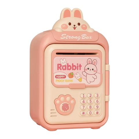 Fliperex - Alcancía Gato Caja Fuerte Kawaii Contraseña Sonido Y Huella Rosa