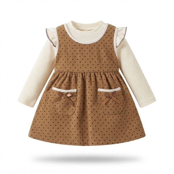 Vestido Manga Larga De Cotele Con Estampado Para Niñas Primavera Verano