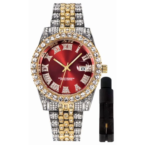 Reloj HUNRUY Hip Hop Iced-Out Bling Diamond Luxury para hombre