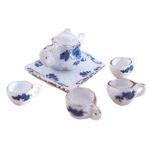 Bothyi - Juego De Té De Porcelana Azul Y Blanca Para Casa De Muñecas, 6 Uds., 1/12, Accesorio En Miniatura