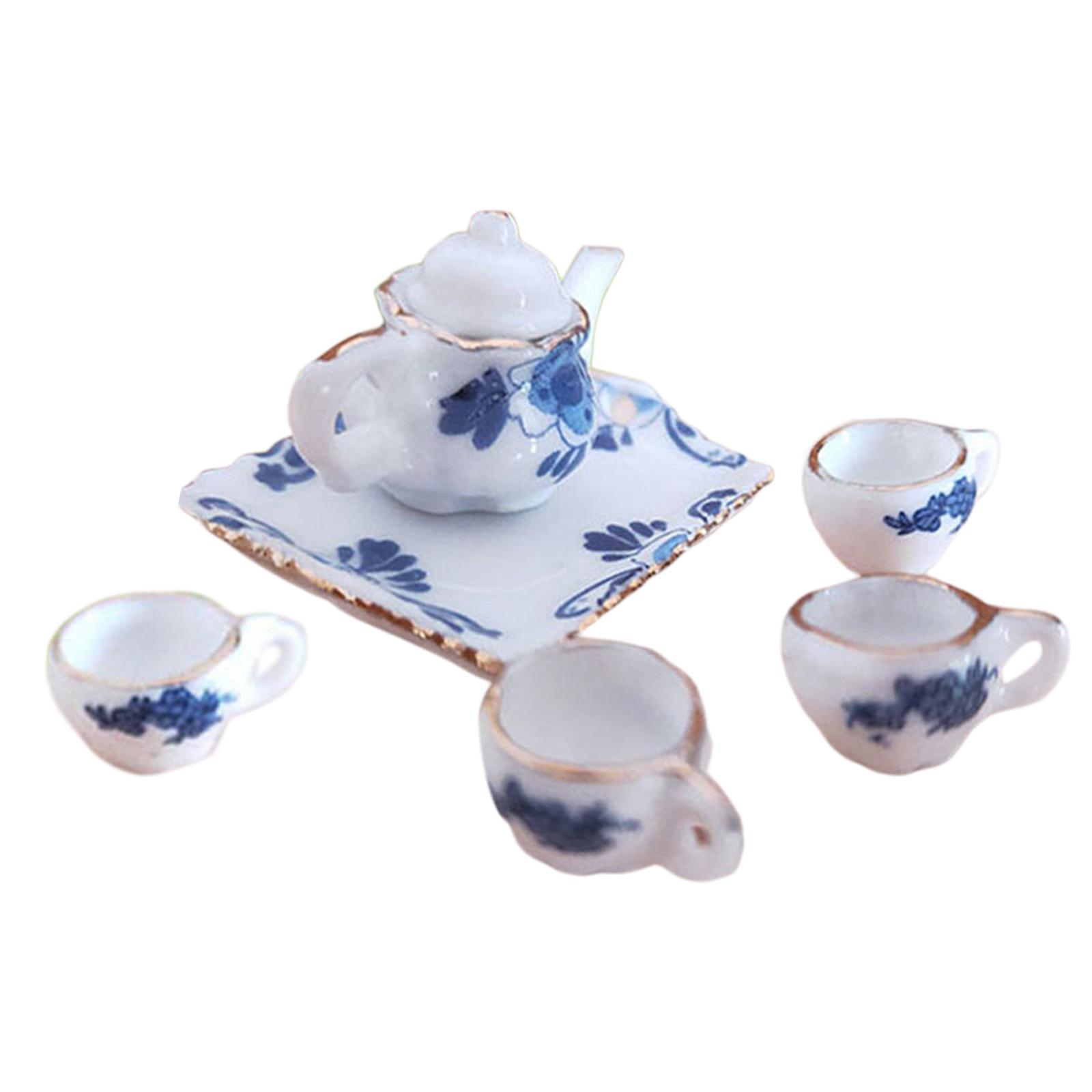 Bothyi - Juego De Té De Porcelana Azul Y Blanca Para Casa De Muñecas, 6 Uds., 1/12, Accesorio En Miniatura