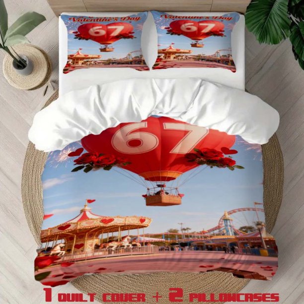 3pcs Valentine'S Day Creative Theme Printed Bedding Set | 1 Duvet Cover + 2 Pillowcases All Season