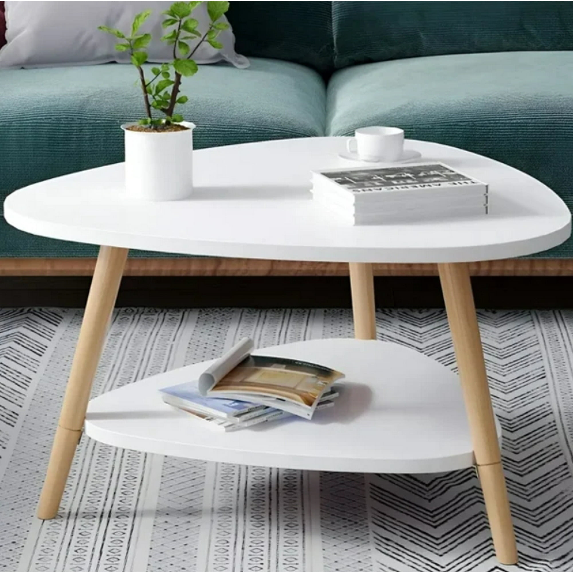 Hogarly - Mesa De Centro Triangular Blanca 60x60x42 Cm 2 Niveles