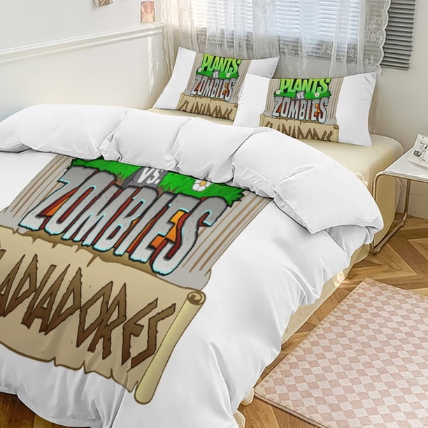 Plants Vs Zombies Quilt Set Thicken Soft 3 Pieces Bedding Set All Season Duvet Cove with 2 Pillowcases for Adult Women Girls Teens Home Room Decor