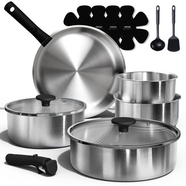 CAROTE Set de utensilios de cocina TriPly de acero inoxidable con mangos desmontables, 15 piezas