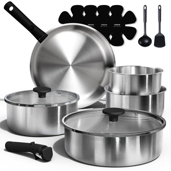 CAROTE Set de utensilios de cocina TriPly de acero inoxidable con mangos desmontables, 15 piezas