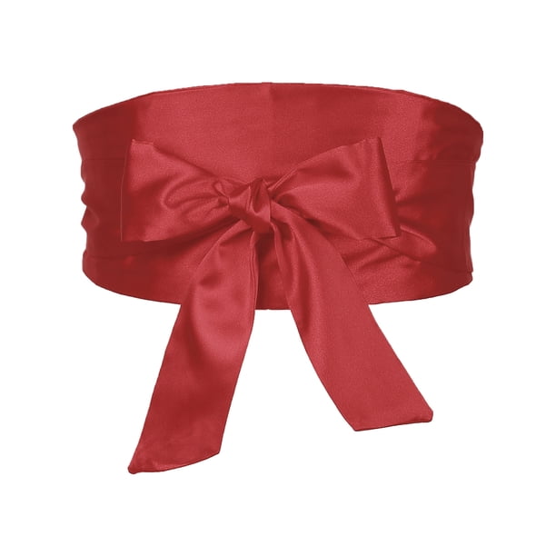 INSPIRE CHIC Cinturón Obi de Satén para Mujer Tallas Grandes, Cinturón Ancho con Lazo Autoadherente para Vestido de Novia 41.73-49.61" Rojo